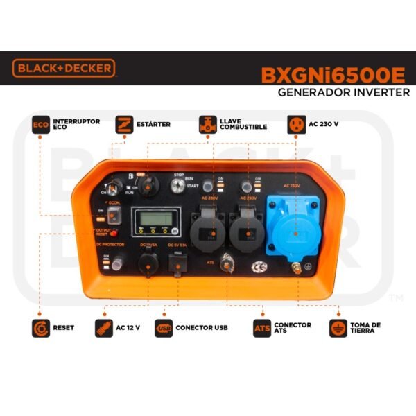 Generador Inverter Gasolina Monofásico BlackandDecker 6,5Kw BXGNi6500E - Imagen 5